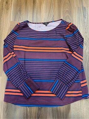 Express Striped Long-Sleeve Scoop Neck Top - Purple/Blue/Orange (W-SL)